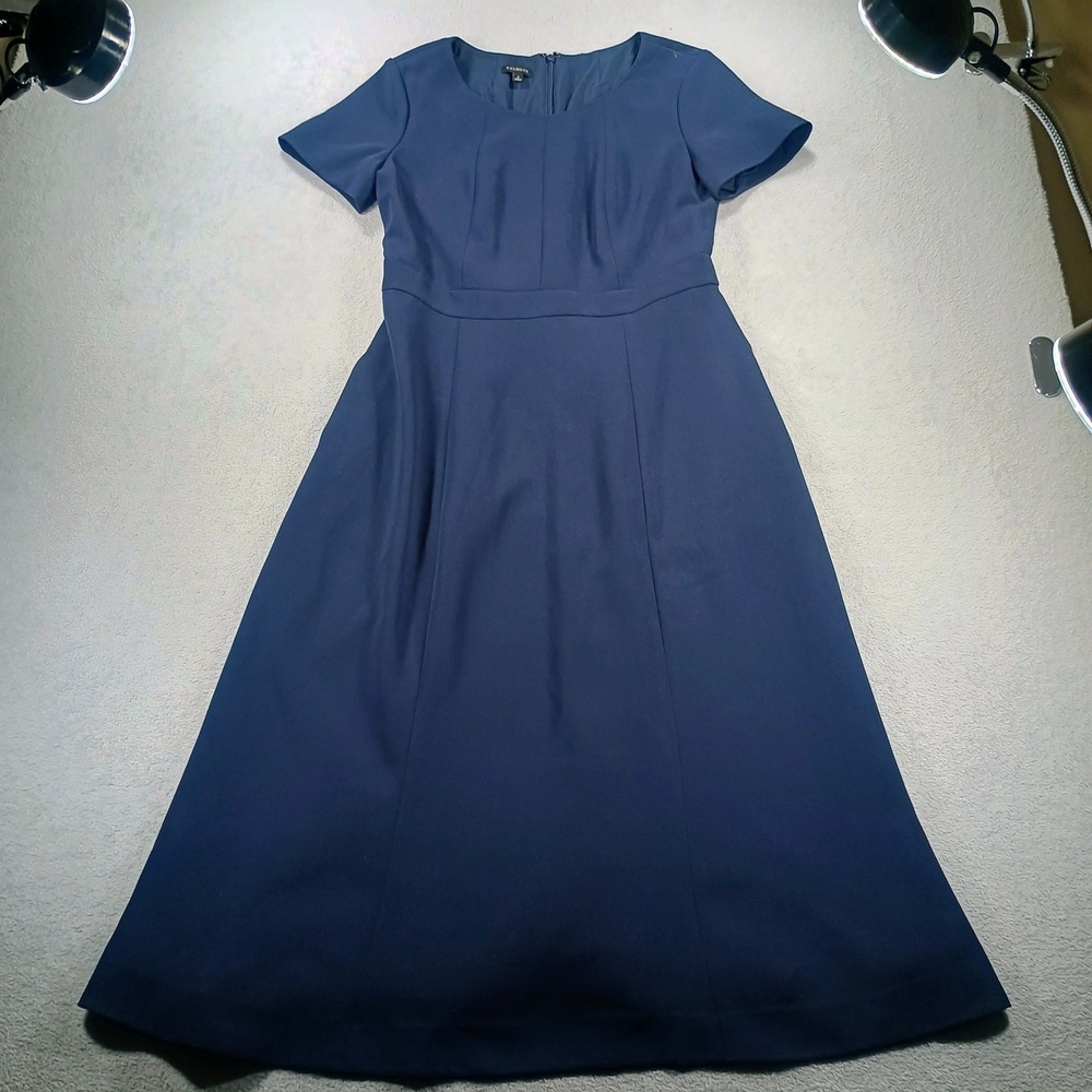 Talbots Women Fit and Flare Dress Navy Blue 2 Short Sleeve Lined
